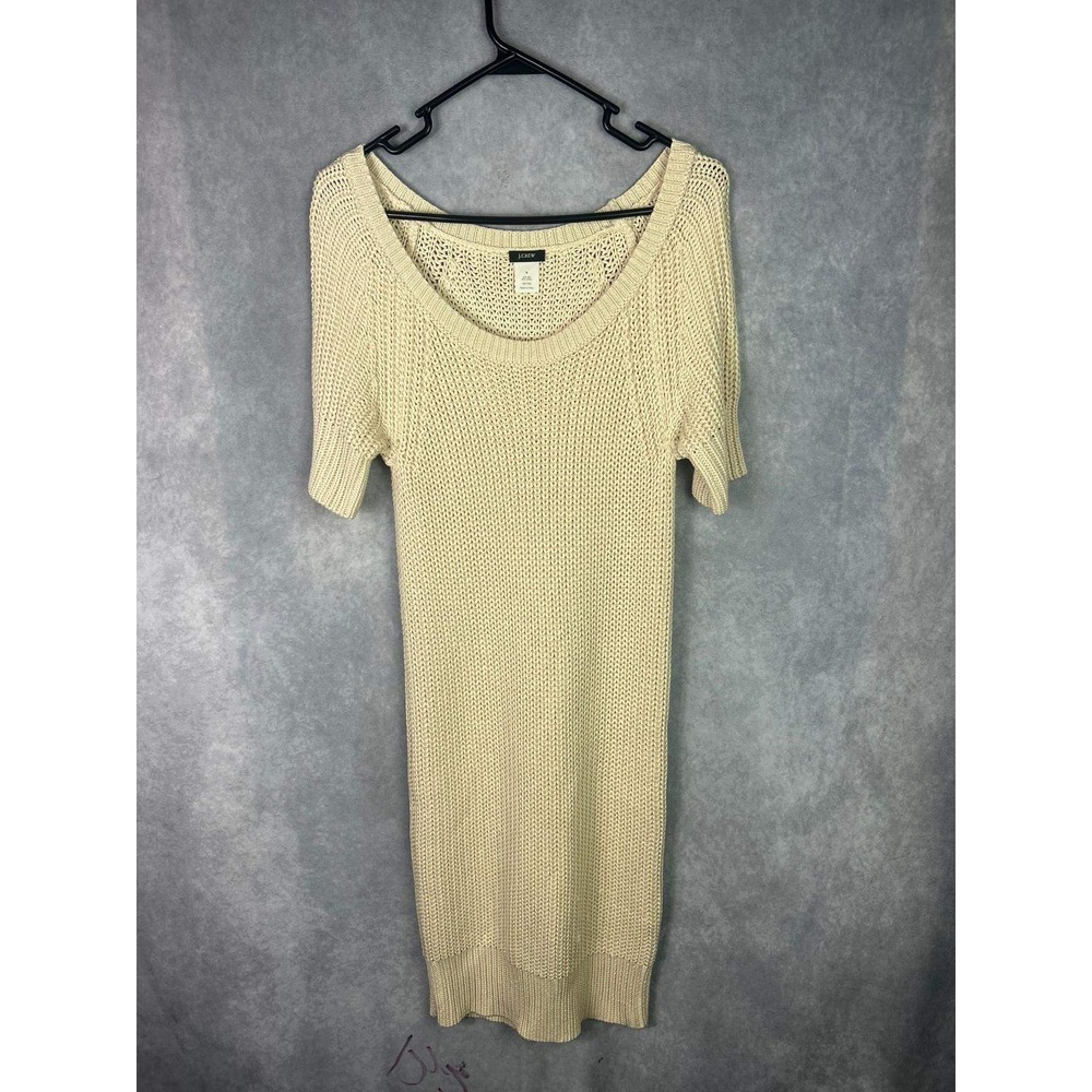J. Crew Beige Knit Dress Silk Cotton Blend Short Sleeve Sweater Dress Size S